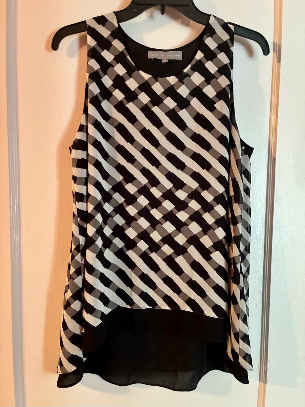 Lola & Sophie Layered Chiffon Blouse M Black Gray
